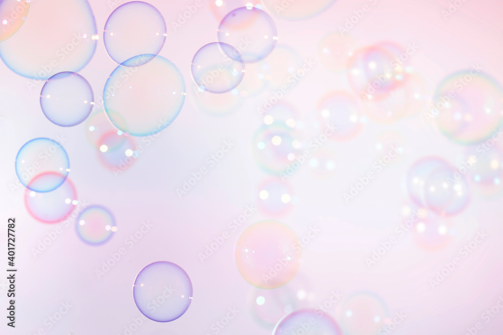 Beautiful circles colorful soap bubbles texture background. Party fun holiday, celebration. Sweet valentines day pink background.