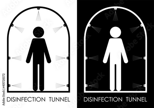 tunnel icon for disinfection and treatment of person in biological hazard. Fight against viruses and dacteria. Preventing the spread of disease. Vector