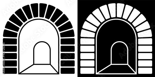 arched tunnel entrance icon. Path into unknown, overcoming fears and obstacles. Vector