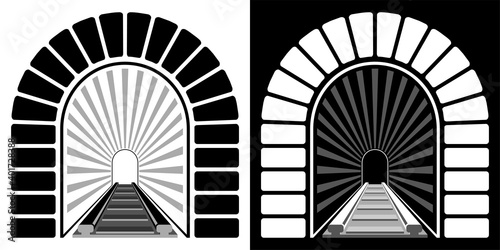 entrance to railway arched tunnel. Path into unknown, overcoming fears and obstacles. Minimalistic vector