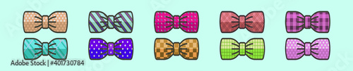 set of tie bow cartoon icon design template with various models. vector illustration isolated on blue background