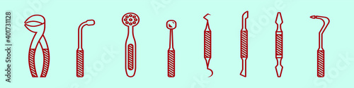 set of dentist tools cartoon icon design template with various models. vector illustration isolated on blue background