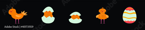 set of easter chick cartoon icon design template with various models. vector illustration isolated on black background