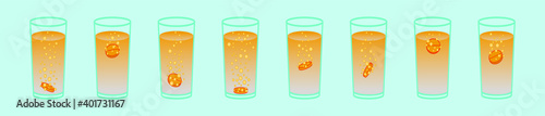 set of effervescent tablet in glasses cartoon icon design template with various models. vector illustration isolated on blue background