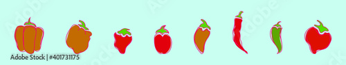 set of habanero chili peppers cartoon icon design template with various models. vector illustration isolated on blue background