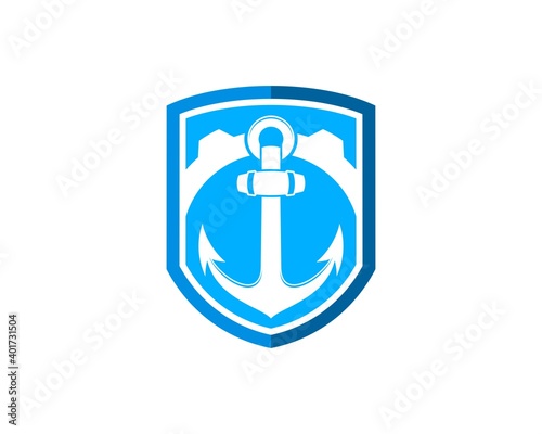Simple shield with gear and nautical anchor