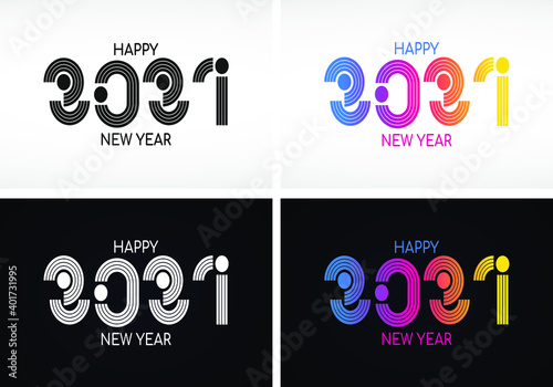 Happy 2021 new year. vector line dot design template. Set of colour.