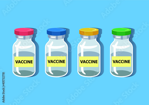 Vaccine bottles with difference color bottle cap vector illustration.