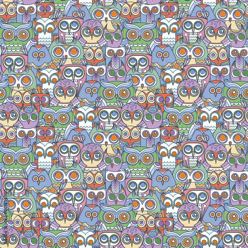 Seamless doodle owl pattern. Cute print for kids, scrap and other Seamless doodle owl pattern. Cute print for kids, scrap and other