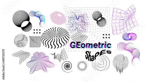 Wallpaper Mural Digital shapes. Abstract graphic elements, outline geometric forms. Modern dynamic figures and surfaces. Isolated decorative black and lilac flowing down textures. Vector futuristic flat illustration Torontodigital.ca