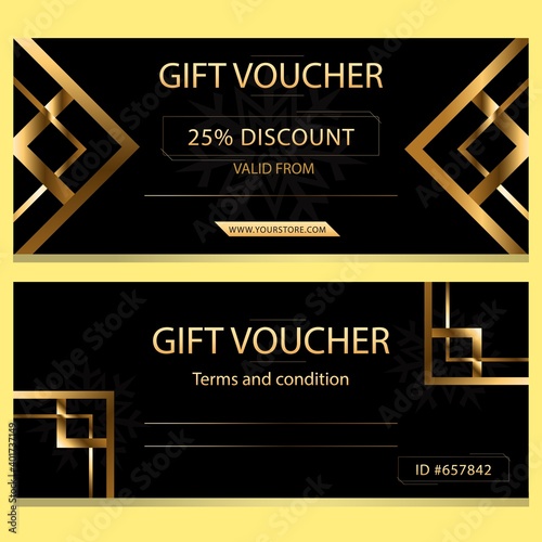 gift voucher with gold and black layout with elegant and shiny look
