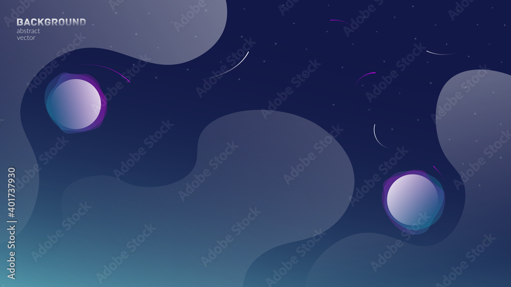 Vector abstract background. Concept, space, infinite universe. Dark background with fluid objects, stars and planets. Web banner design template with meta for text. Copyspace. Vector abstract background. Concept, space, infinite universe. Dark background with fluid objects, stars and planets. Web banner design template with meta for text. Copyspace.