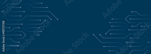 Vector abstract background on the theme of digital technology, future, cyberpunk. Blue background with bright blue lines computer elements. Banner template design for web, copyspace.