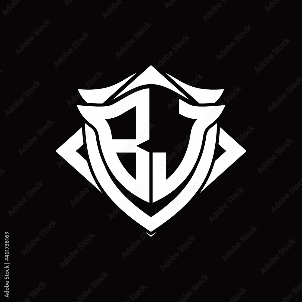 BJ Logo monogram with shield and horn shape design template Stock ...