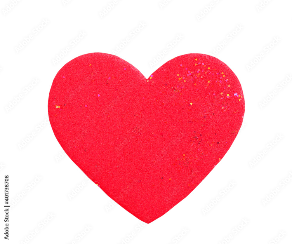 Red heart shape made of foam isolated on a white background.  Concept for love and encouragement..
