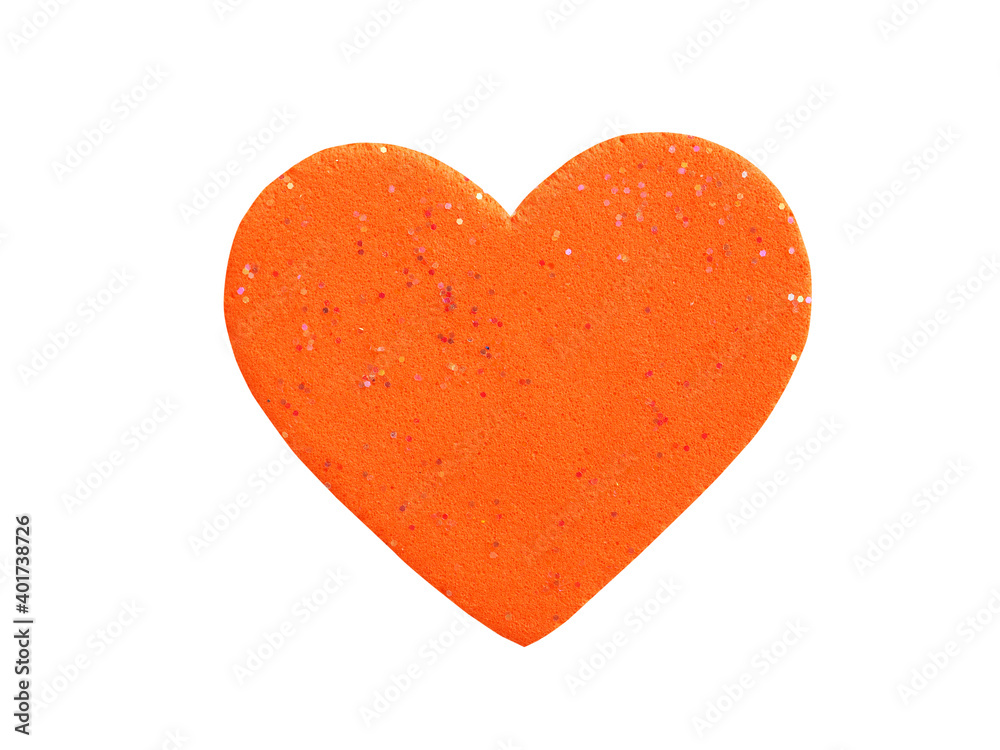 Orange heart shape made of foam isolated on a white background. Concept for love and encouragement.. Orange heart shape made of foam isolated on a white background. Concept for love and encouragement..