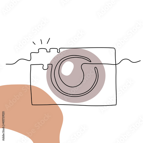 Vector illustration of photocamera. Modern one line art and abstract shapes. Can be use as home decor such as posters, wallpapers, t-shirt print or embroidery and as social media design