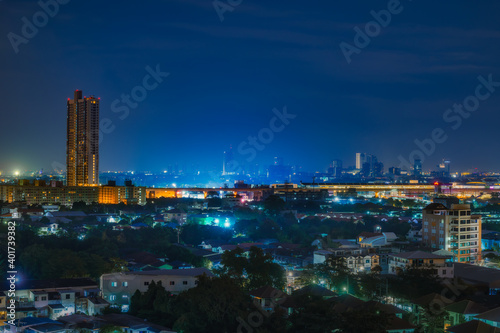 View at night of Nonthaburi city in Thailand