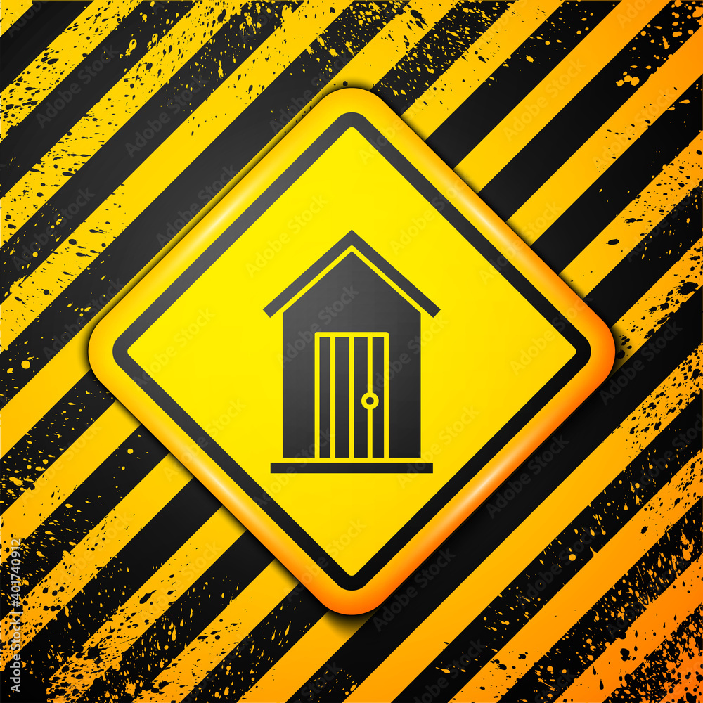 Black Farm house icon isolated on yellow background. Warning sign. Vector Illustration. Black Farm house icon isolated on yellow background. Warning sign. Vector Illustration.