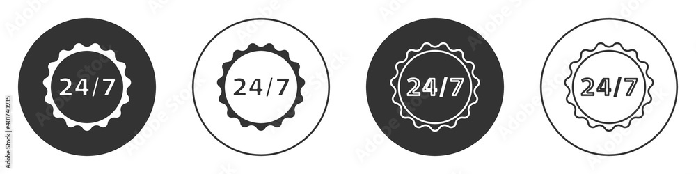 Black Clock 24 hours icon isolated on white background. All day cyclic icon. 24 hours service symbol. Circle button. Vector Illustration. Black Clock 24 hours icon isolated on white background. All day cyclic icon. 24 hours service symbol. Circle button. Vector Illustration.