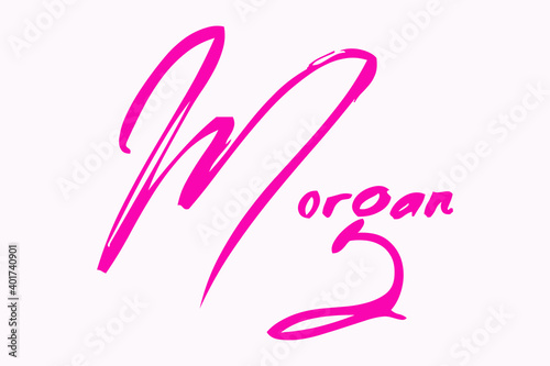 Brush Calligraphy Typescript Female Name "Morgan." in Pink Color