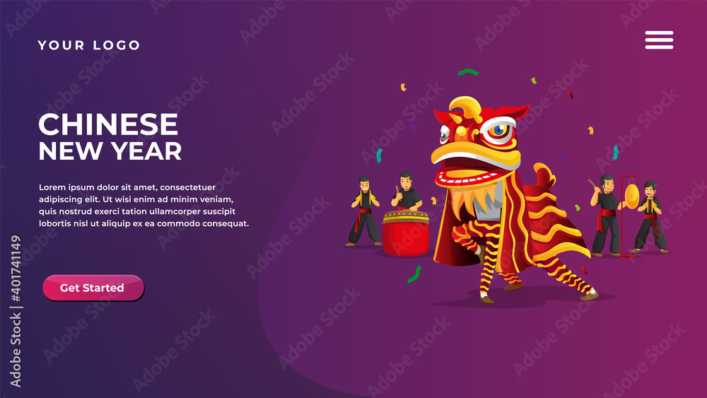 chinese new year lion dance concept for website and mobile apps landing page