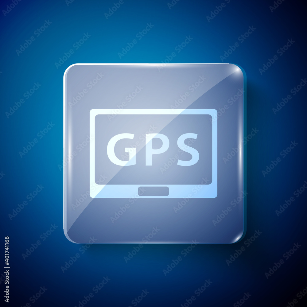 White Gps device with map icon isolated on blue background. Square glass panels. Vector Illustration. White Gps device with map icon isolated on blue background. Square glass panels. Vector Illustration.