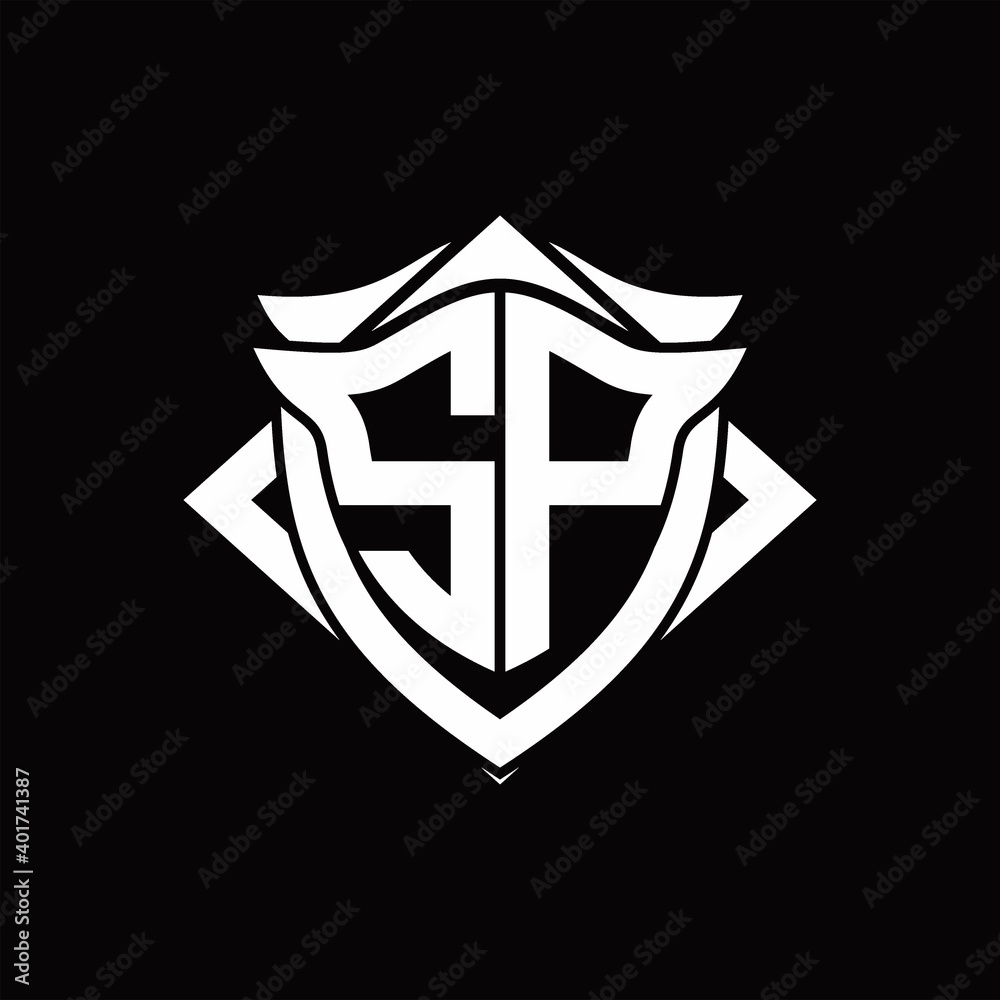 SP Logo monogram with shield and horn shape design template Stock ...