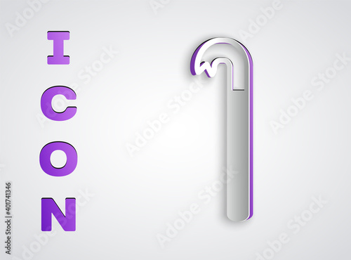 Paper cut Crowbar icon isolated on grey background. Paper art style. Vector Illustration.