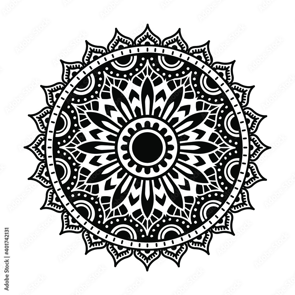 Circular pattern in form of mandala for Henna, Mehndi, tattoo, decoration. Decorative ornament in ethnic oriental style. Coloring book page. Circular pattern in form of mandala for Henna, Mehndi, tattoo, decoration. Decorative ornament in ethnic oriental style. Coloring book page.