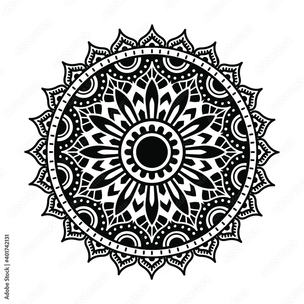 Circular pattern in form of mandala for Henna, Mehndi, tattoo, decoration. Decorative ornament in ethnic oriental style. Coloring book page.