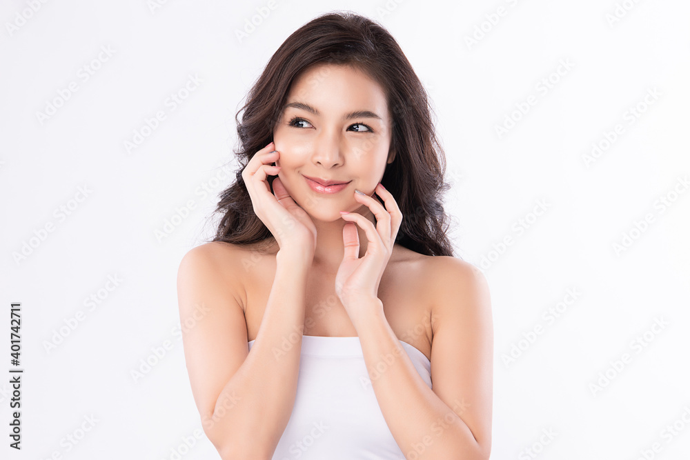 Beautiful Young asian Woman with Clean Fresh Skin, on Pink background, Face care, Facial treatment. Cosmetology, beauty and spa. Asian women portrait Beautiful Young asian Woman with Clean Fresh Skin, on Pink background, Face care, Facial treatment. Cosmetology, beauty and spa. Asian women portrait