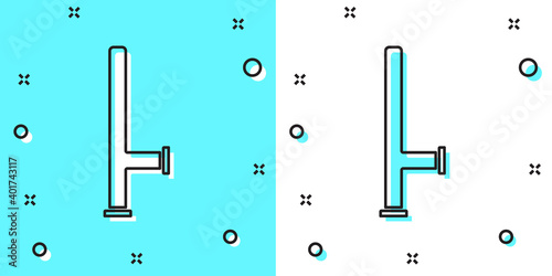 Black line Police rubber baton icon isolated on green and white background. Rubber truncheon. Police Bat. Police equipment. Random dynamic shapes. Vector.