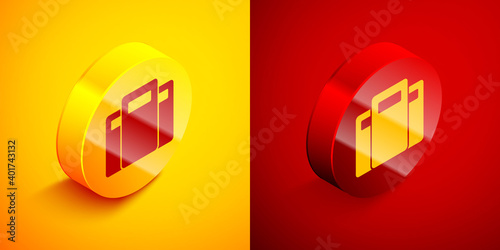 Isometric Police assault shield icon isolated on orange and red background. Circle button. Vector.