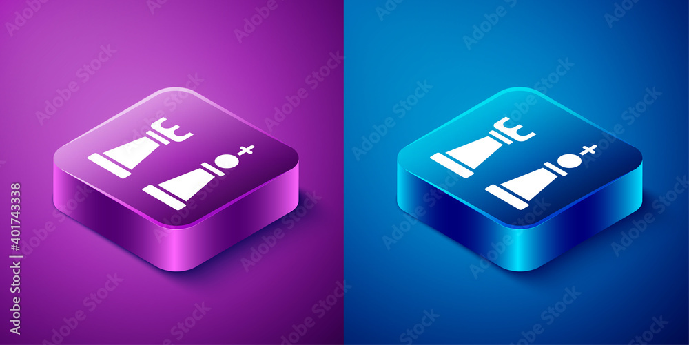 Isometric Chess icon isolated on blue and purple background. Business strategy. Game, management, finance. Square button. Vector. Isometric Chess icon isolated on blue and purple background. Business strategy. Game, management, finance. Square button. Vector.