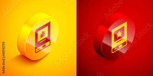 Isometric Book about insect icon isolated on orange and red background. Circle button. Vector.