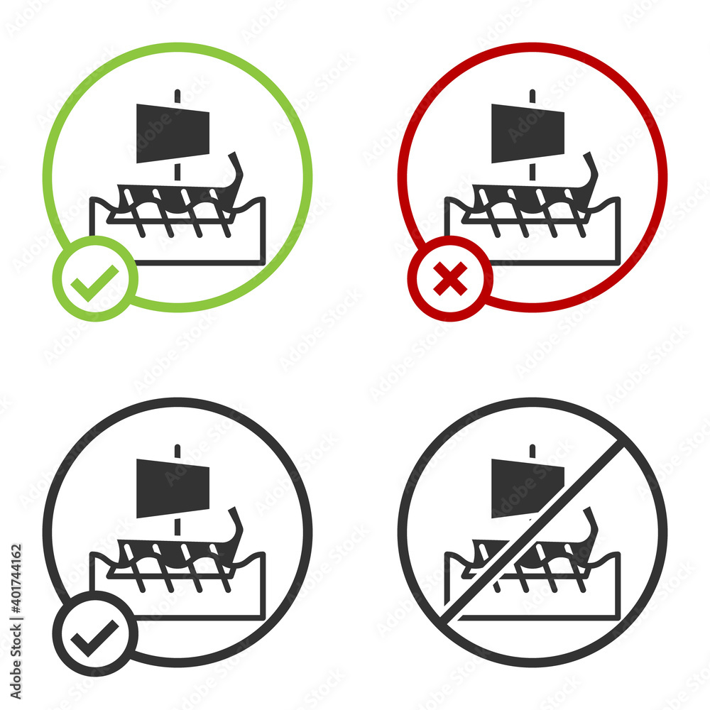 Black Ancient Greek trireme icon isolated on white background. Circle button. Vector. Black Ancient Greek trireme icon isolated on white background. Circle button. Vector.