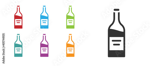 Black Bottle of wine icon isolated on white background. Set icons colorful. Vector.