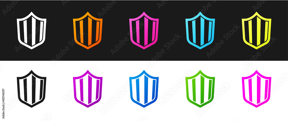 Set Shield icon isolated on black and white background. Guard sign. Security, safety, protection, privacy concept. Vector. Set Shield icon isolated on black and white background. Guard sign. Security, safety, protection, privacy concept. Vector.