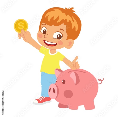 Boy holding piggy bank