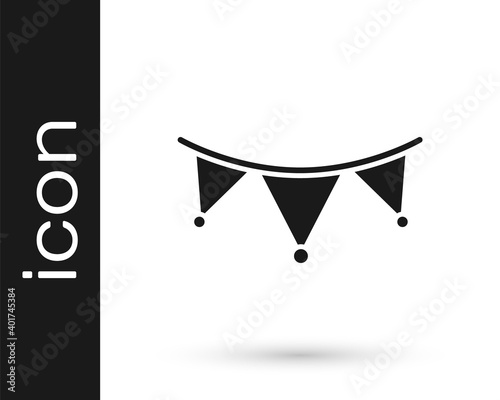 Black Carnival garland with flags icon isolated on white background. Party pennants for birthday celebration, festival decoration. Vector.