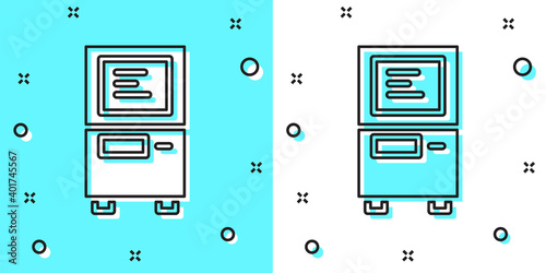 Black line ATM - Automated teller machine icon isolated on green and white background. Random dynamic shapes. Vector.
