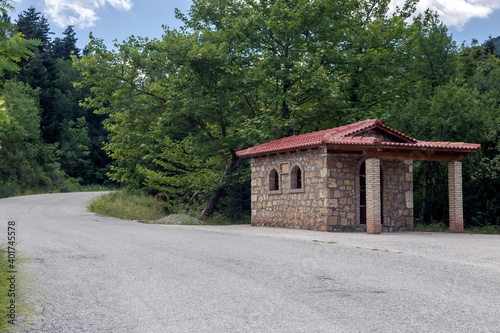 A small, Christian church in the mountains near the road (Peloponnese, Greece) close-up