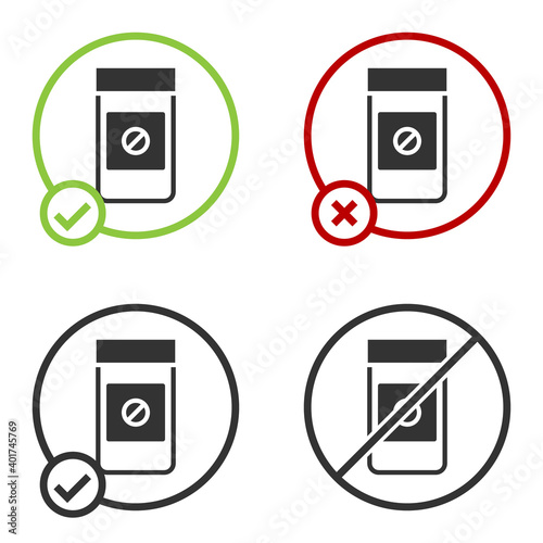 Black Sports doping, anabolic drugs icon isolated on white background. Anabolic steroids tablet. Pills in jar. Circle button. Vector.