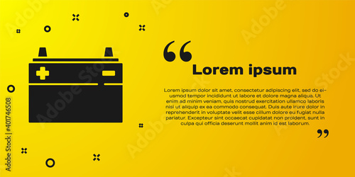 Black Car battery icon isolated on yellow background. Accumulator battery energy power and electricity accumulator battery. Vector.