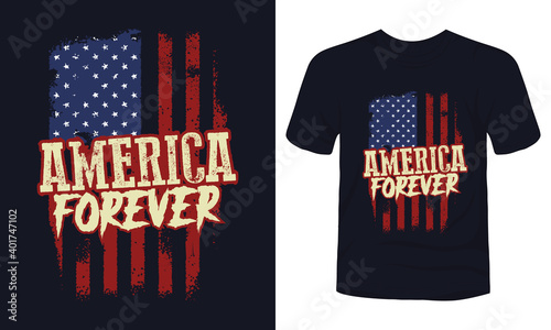 America Forever typography lettering with USA flag t-shirt design.