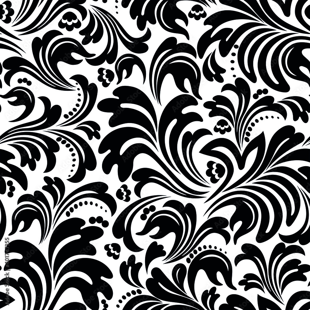 Seamless white background with black pattern in baroque style. Vector retro illustration. Ideal for printing on fabric or paper for wallpapers, textile, wrapping. Seamless white background with black pattern in baroque style. Vector retro illustration. Ideal for printing on fabric or paper for wallpapers, textile, wrapping.