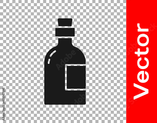 Black Alcohol drink Rum bottle icon isolated on transparent background. Vector.