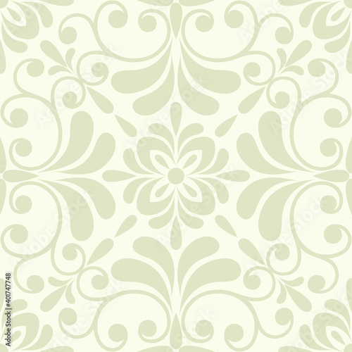 Seamless light background with beige pattern in baroque style. Vector retro illustration. Ideal for printing on fabric or paper for wallpapers, textile, wrapping. 