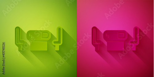 Paper cut Poker table icon isolated on green and pink background. Paper art style. Vector.
